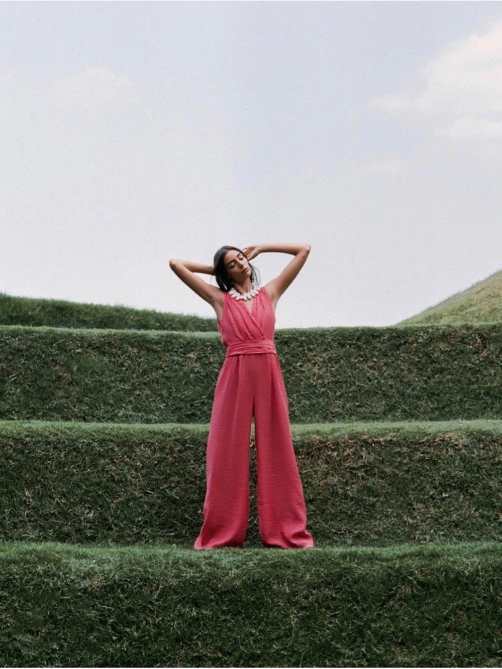 ZARA Sleeveless Wide-Leg Jumpsuit in Rose Pink S